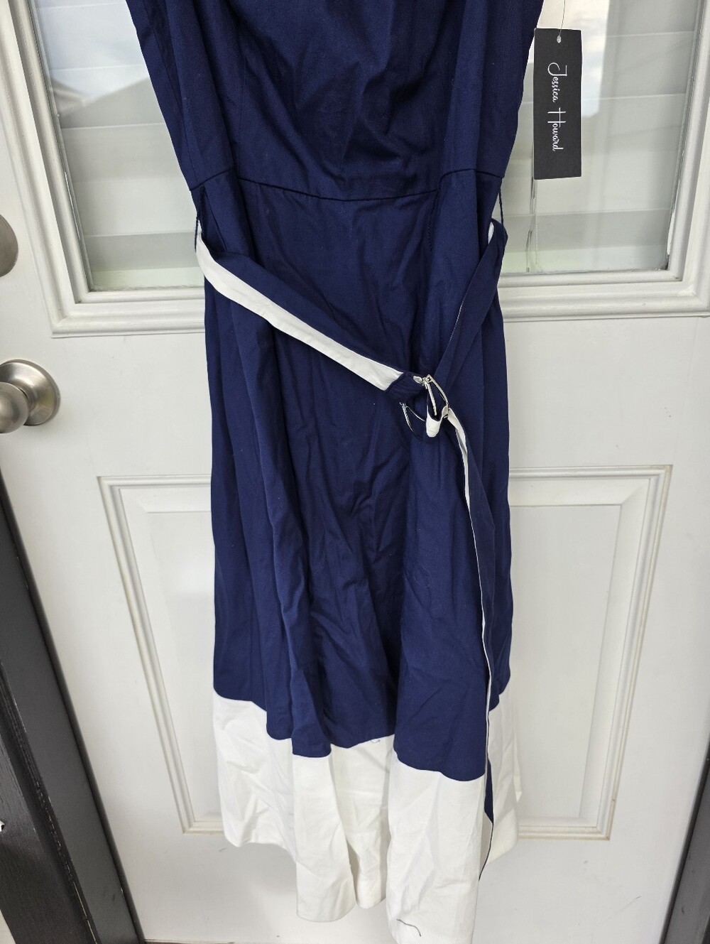 Jessica Howard Navy Blue White Hem Fit & Flare Dress Size 10 NWT Sleeveless Midi - Picture 4 of 8